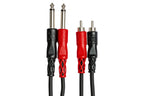 Hosa CPR-200 6.3mm TS - Dual RCA Stereo cable, dual 6.3mm TS and dual RCA connectors close-up
