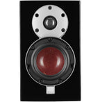 Black DALI Menuet passive bookshelf speakers with sleek front design and compact build.