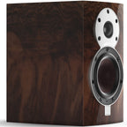 DALI Menuet SE passive bookshelf speakers seen from the side, showcasing their compact design and stylish black finish.