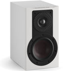 White DALI Dali Opticon 1 MK2 passive bookshelf speaker shown from the front with a sleek design and compact size.