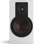 DALI Opticon 2 MK2 passive bookshelf speakers in white with sleek design and front grille, showcasing high-quality audio craftsmanship.