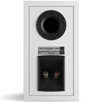 DALI Opticon 2 MK2 passive bookshelf speakers with white finish, showcasing sleek design and compact size.