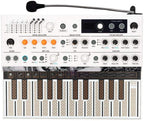 Arturia MicroFreak Vocoder Edition synthesizer with compact keyboard and control panel, featuring colorful interface and built-in vocoder.