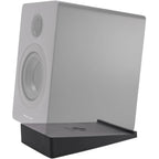 Essentials wedge speaker stands for supporting and elevating speakers, featuring a sturdy black design for optimal audio placement.