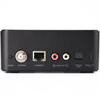 Essentials Stream Connect music streamer in black, compact device with ports for seamless audio streaming and connectivity.