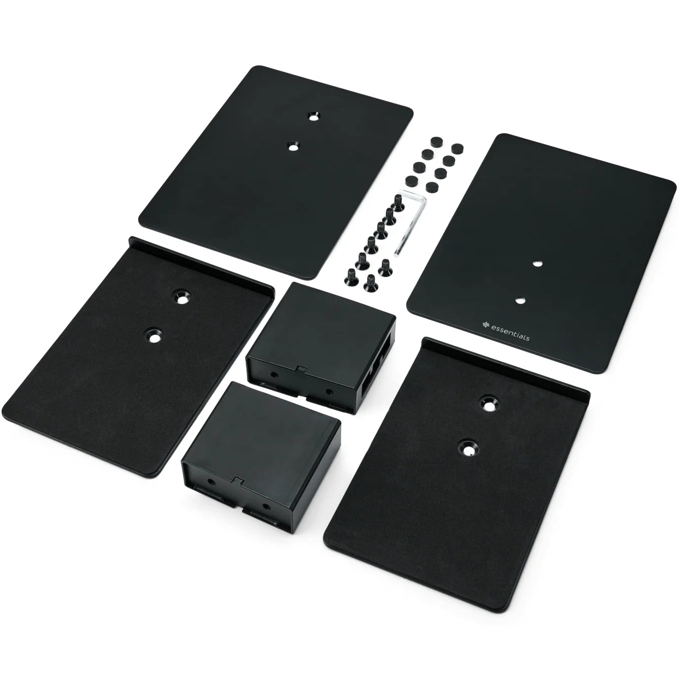 Essentials Kontur 10 speaker stands in black with adjustable height and sturdy metal construction for optimal audio positioning.
