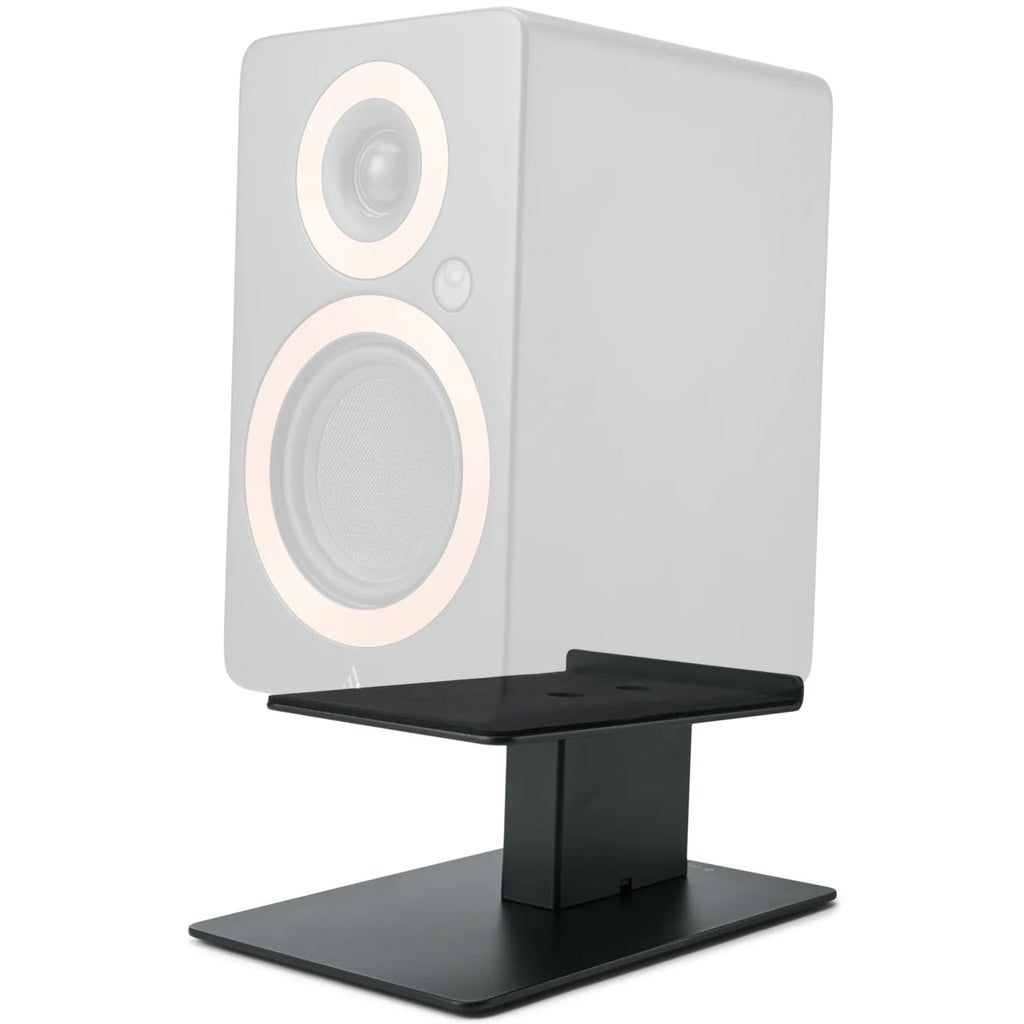 Essentials Kontur 10 speaker stands in black, featuring sturdy construction and adjustable height for optimal audio setup.