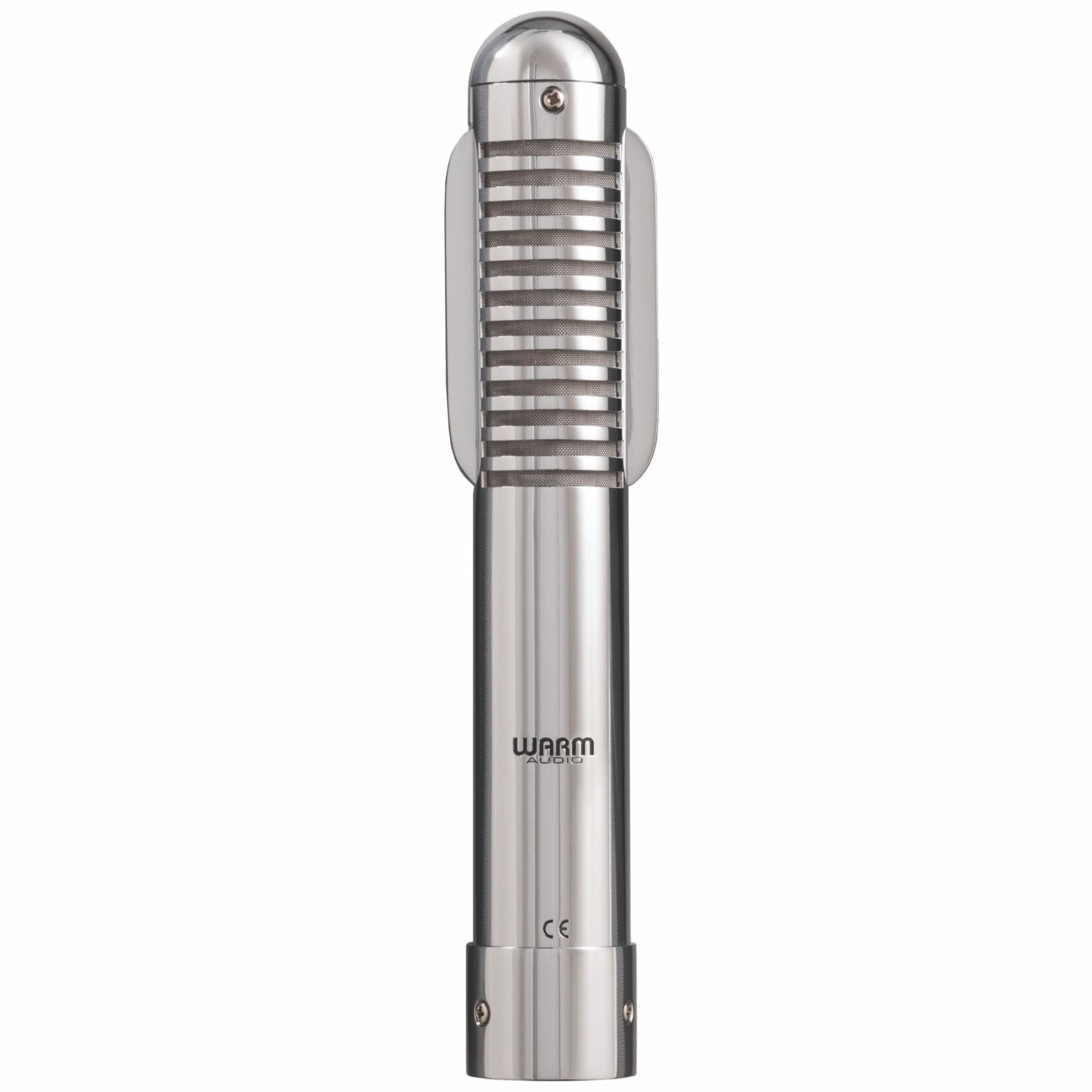 Warm Audio Fen-tone ribbon microphone shown from the back, highlighting its sleek design and components.