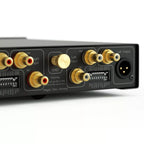 Hegel V10 phono preamp with sleek black finish and control knobs, designed for high-quality vinyl record playback.