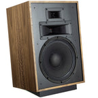Right view of Klipsch Heresy IV floorstanding speakers in American Walnut finish, showcasing their elegant design and wood grain.