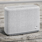 Audio Pro A15 portable speaker in black with a compact design and control buttons on top, ideal for versatile sound on the go.