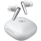 White Soundcore Liberty 4 Pro wireless in-ear headphones with sleek design and ergonomic fit.