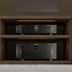 Marantz AMP 30 stereo amplifier with sleek black design and control knobs, showcasing high-quality audio equipment.