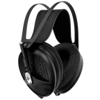 Meze Audio Empyrean II wired headphones with black ear cups and headband, showing detailed ear cushions and sleek design.
