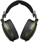 Close-up of Meze Audio Strada wired headphones showing sleek design and detailed ear cups.
