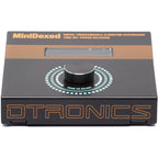 Dtronics DT-DX synthesizer with compact design and control panel, close-up of MiniDexed03 model showing keys and knobs.