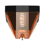 Ortofon 2M Bronze turntable cartridge with sleek metal finish and stylus, designed for high-quality vinyl playback.