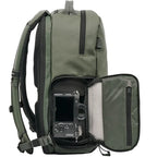 Wandrd Prvke Zip video equipment bag in Wasatch Green with camera access panel and organized compartments for gear storage.