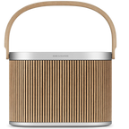 Bang & Olufsen Beosound A5 portable speaker in oak finish, front view showcasing its sleek design and premium build.