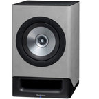 Technics SC-CX700 gray active bookshelf speakers with a sleek front design and compact build for quality sound.
