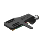 Ortofon SH-2 Black headshell for turntable cartridge, shown from top-left tilt, highlighting sleek black design and mounting details.