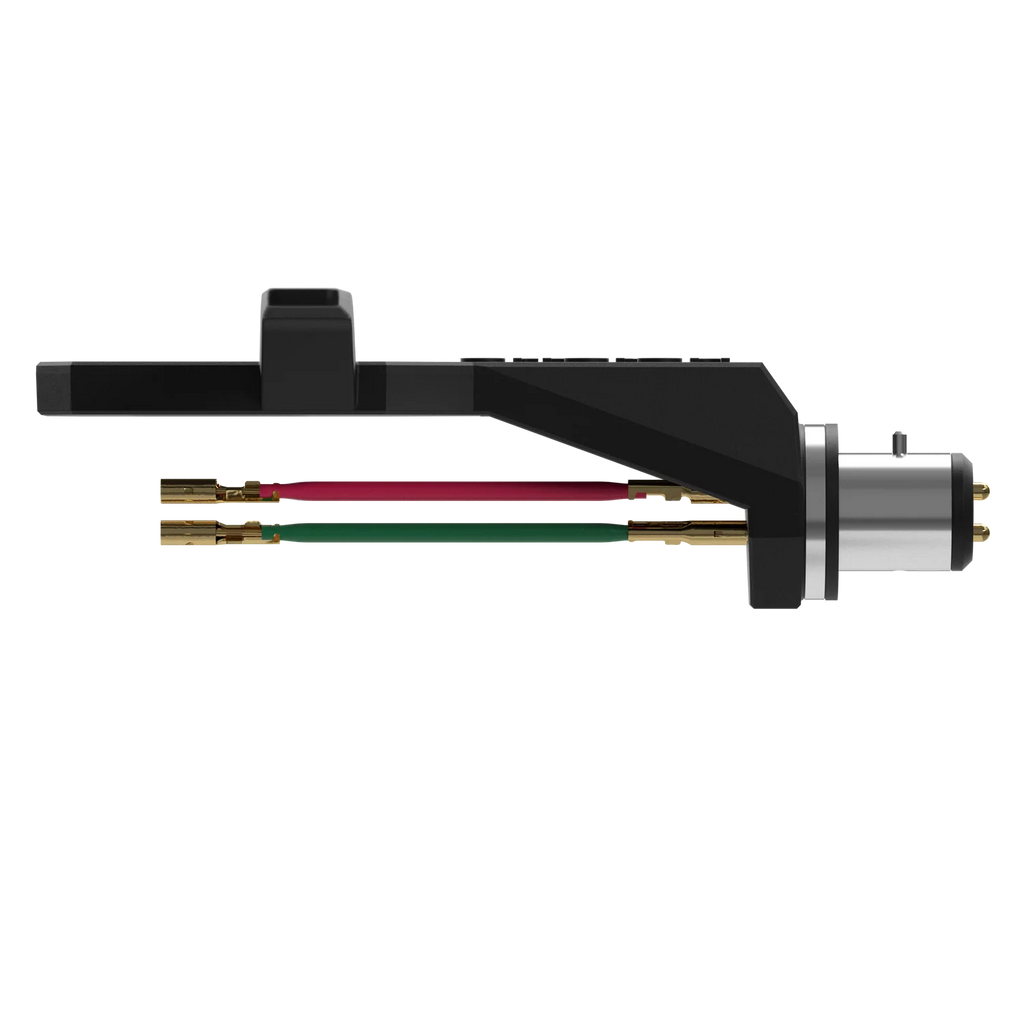 Ortofon SH-2 Black headshell for turntable cartridges, shown from the left side with a sleek black finish.