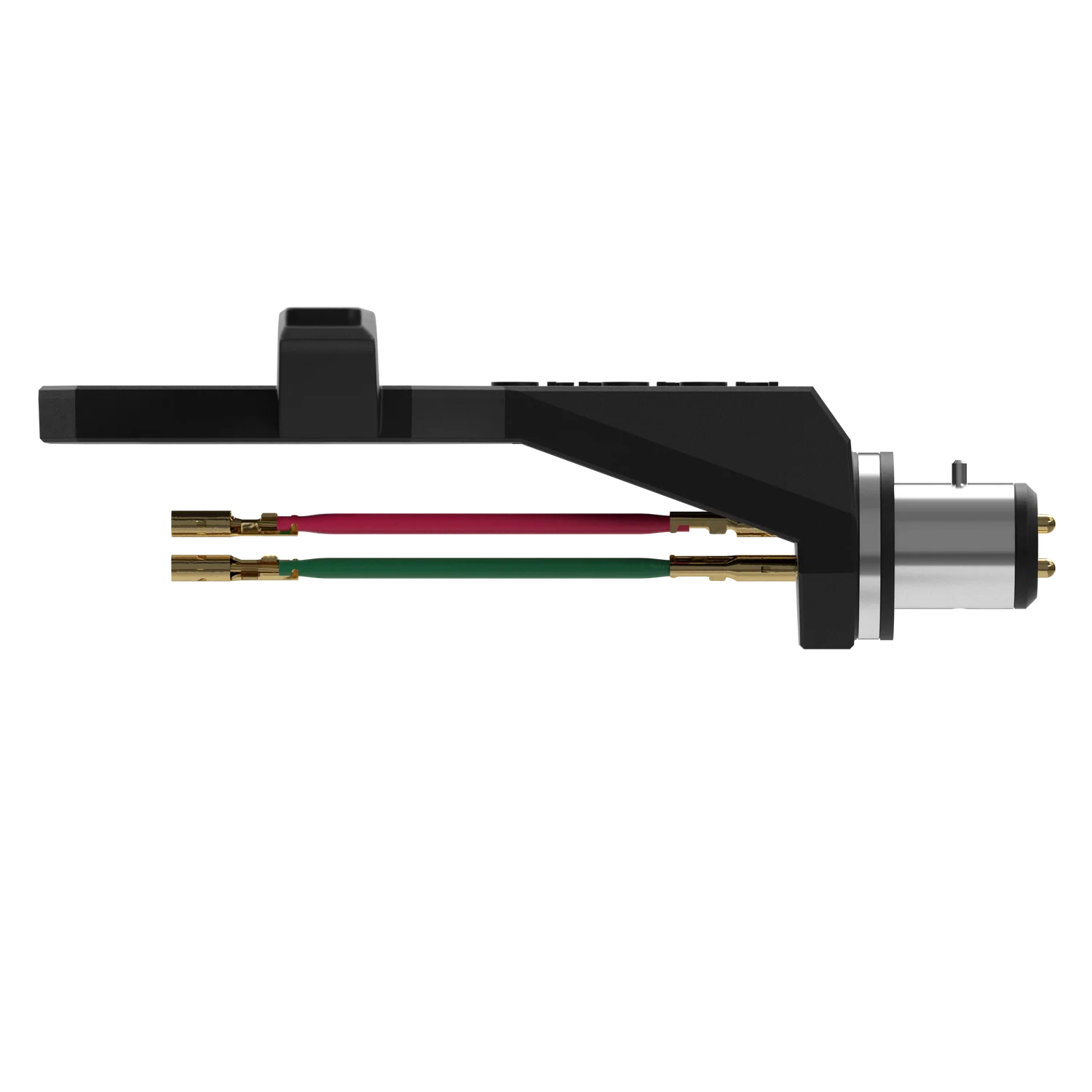 Ortofon SH-2 Black headshell for turntable cartridges, shown from the left side with a sleek black finish.