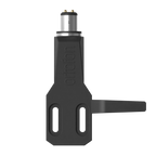 Ortofon SH-2 Black Headshell for turntable cartridges, shown from the top with sleek black finish and mounting holes for easy installation.