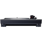 Technics SL-1500CS turntable with sleek black finish, tonearm, and control knobs, showing a close-up view of the audio equipment.