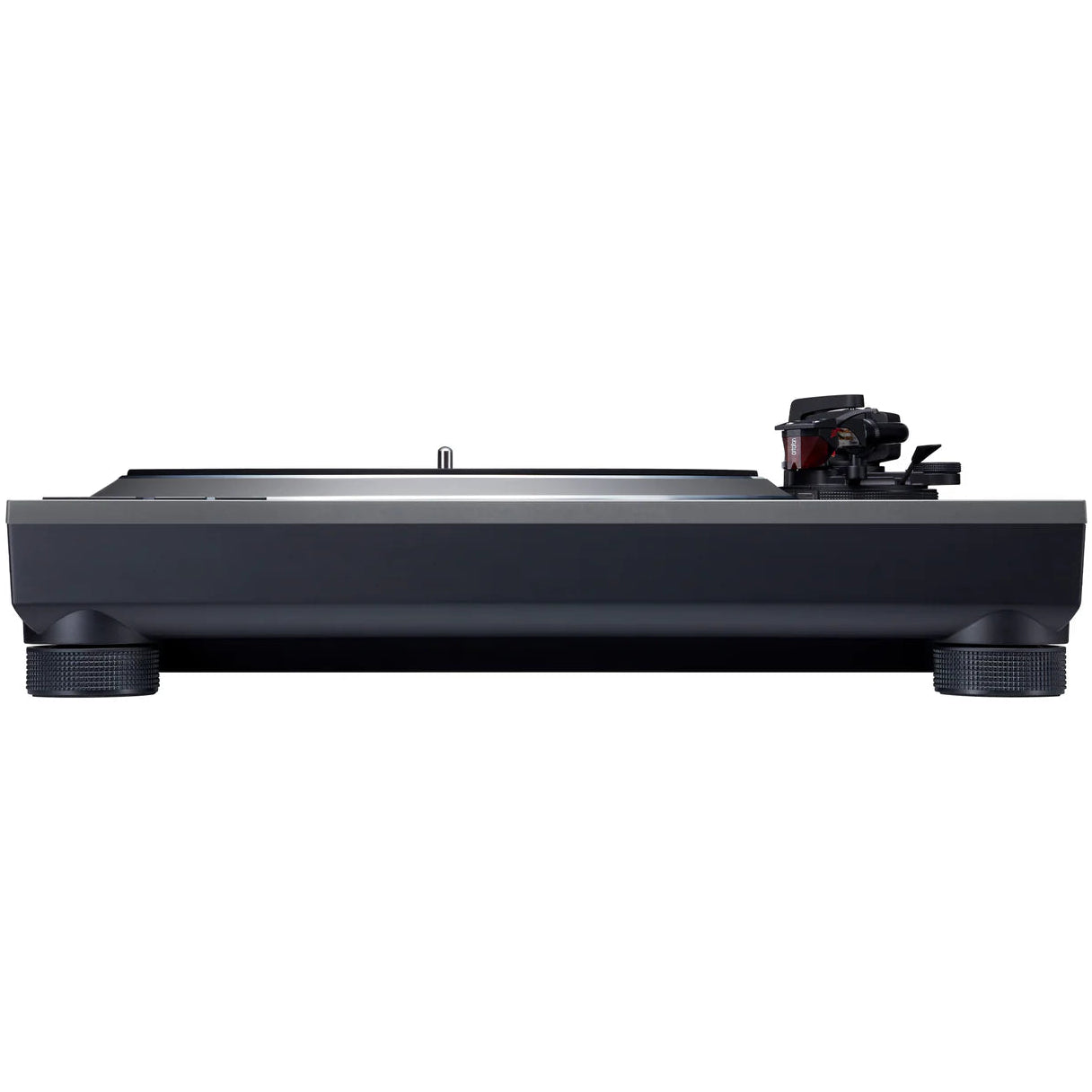 Technics SL-1500CS turntable with sleek black finish, tonearm, and control knobs, showing a close-up view of the audio equipment.