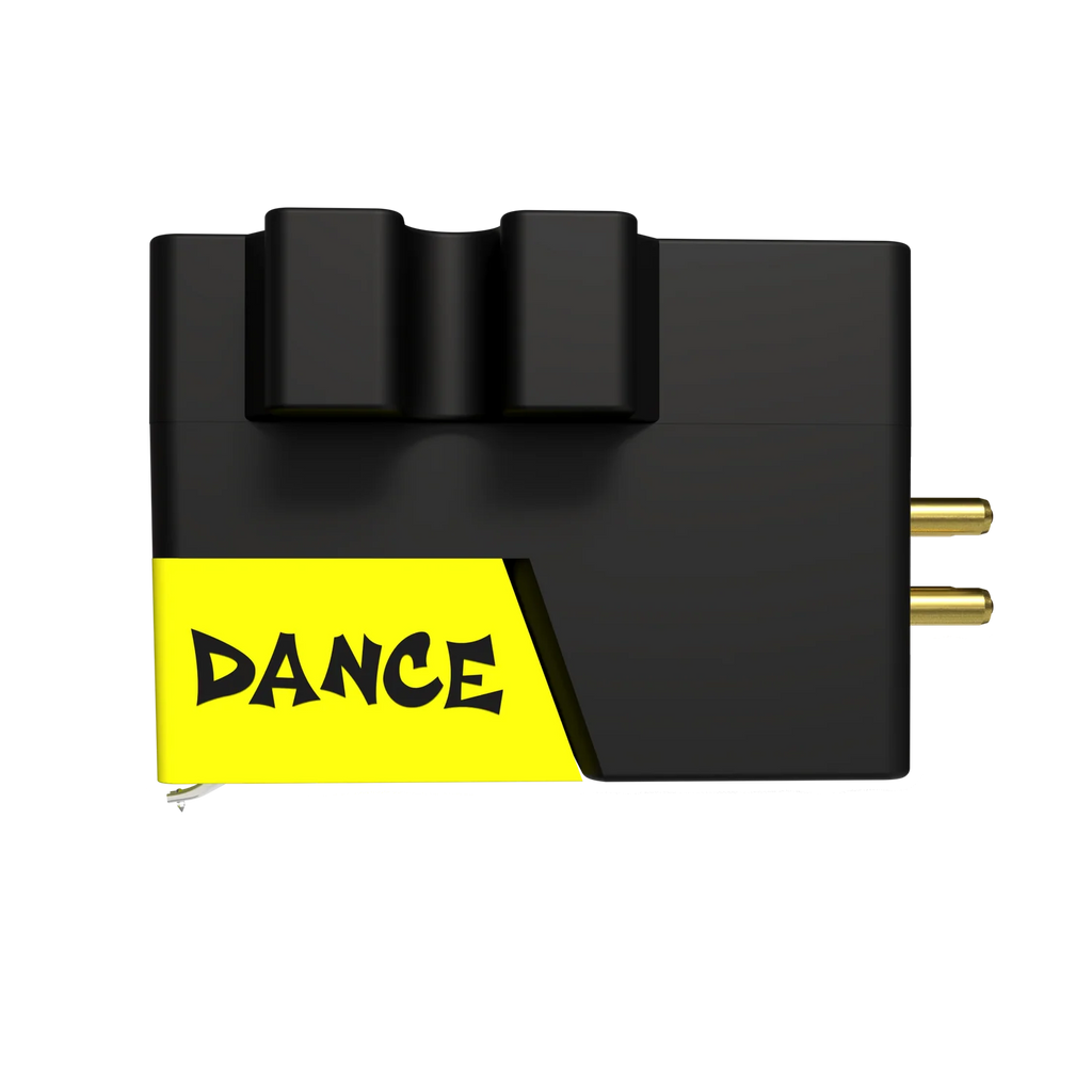 Ortofon VNL DANCE turntable cartridge shown from the left side, featuring its sleek design and stylus for high-quality vinyl playback.