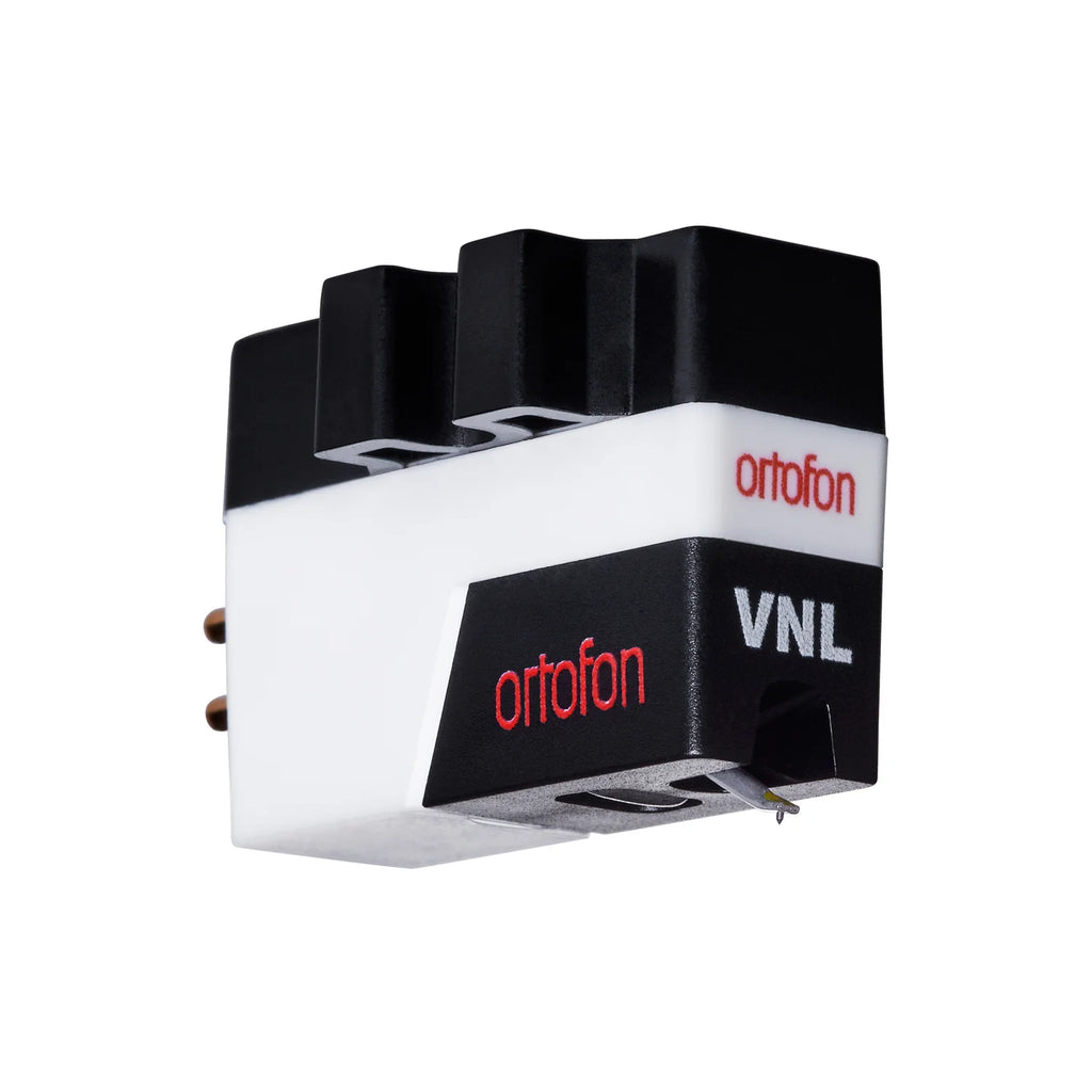 Bottom view of Ortofon VNL turntable cartridge showcasing its sleek design and intricate details.