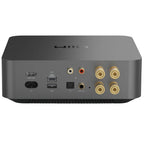 WiiM AMP Pro music streamer device with black finish and control buttons on top, designed for high-quality audio streaming.