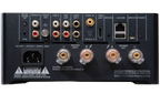 NAD M10 V3 stereo amplifier with sleek black design, front panel with control knobs and display screen.