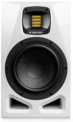 Adam Audio A7V active nearfield studio monitors in white, 25th anniversary limited edition, featuring sleek design and high-quality sound.