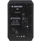 Adam Audio S2V mid-field and main studio monitors shown from a front view with detailed speaker drivers and sleek black design.