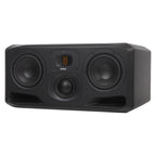 Adam Audio S3H mid-field and main monitors with sleek black cabinets and detailed speaker drivers for professional studio use.
