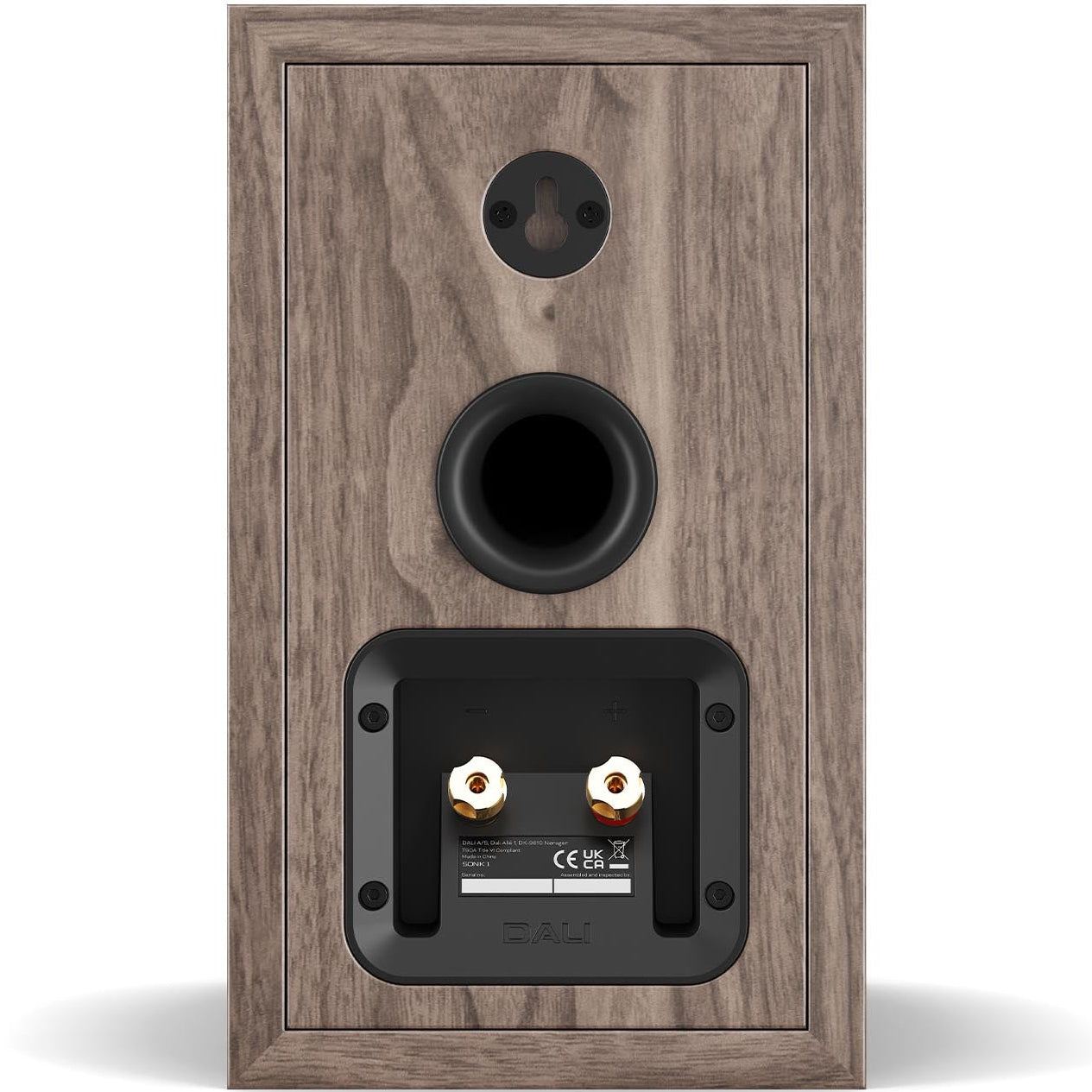 DALI Sonik 1 passive bookshelf speakers with black wood finish, compact design, and front-facing drivers for home audio.