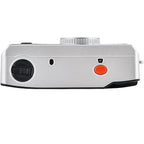 AgfaPhoto reusable analogue compact camera for instant photos, black and silver design with a built-in viewfinder.