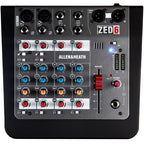 Allen & Heath ZED-6 analog mixer with multiple input channels and control knobs, compact audio mixing console.