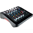 Allen & Heath ZED-6 analog mixer with multiple input channels, knobs, and sliders for professional audio mixing.