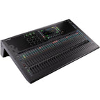 Allen & Heath Qu-7 digital mixer with multiple knobs and faders, shown from an angled side view.