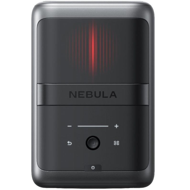 Nebula X1 projector from Nebula showing a bright image projected onto a wall in a dark room.