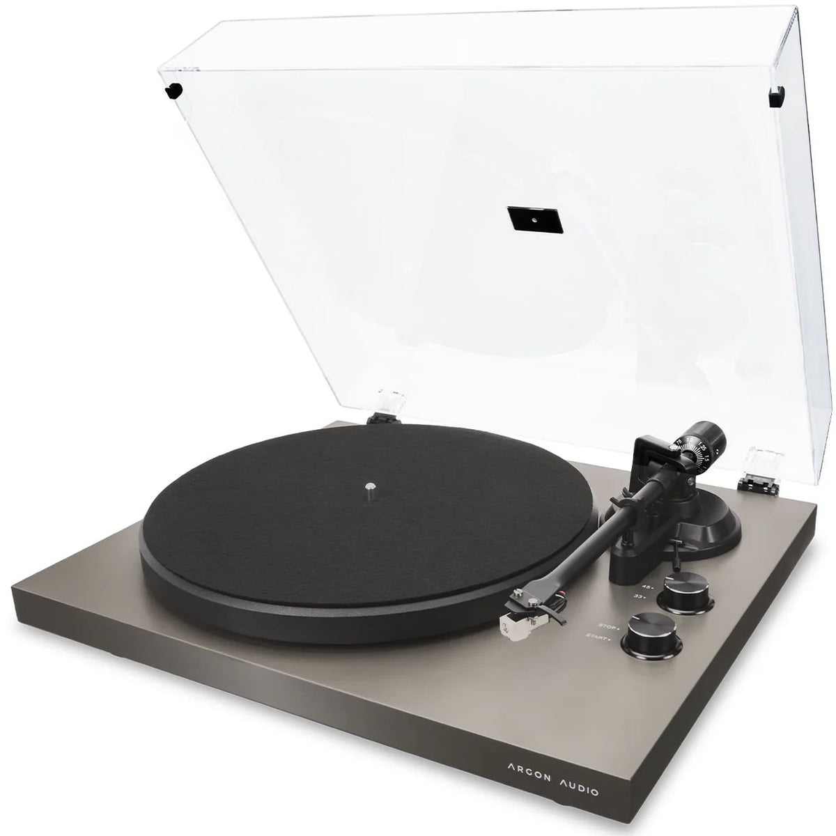 Argon Audio TT MK2 turntable in Earth Grey, dust cover open