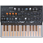 Arturia Microfreak synthesizer, top view of control panel and keys