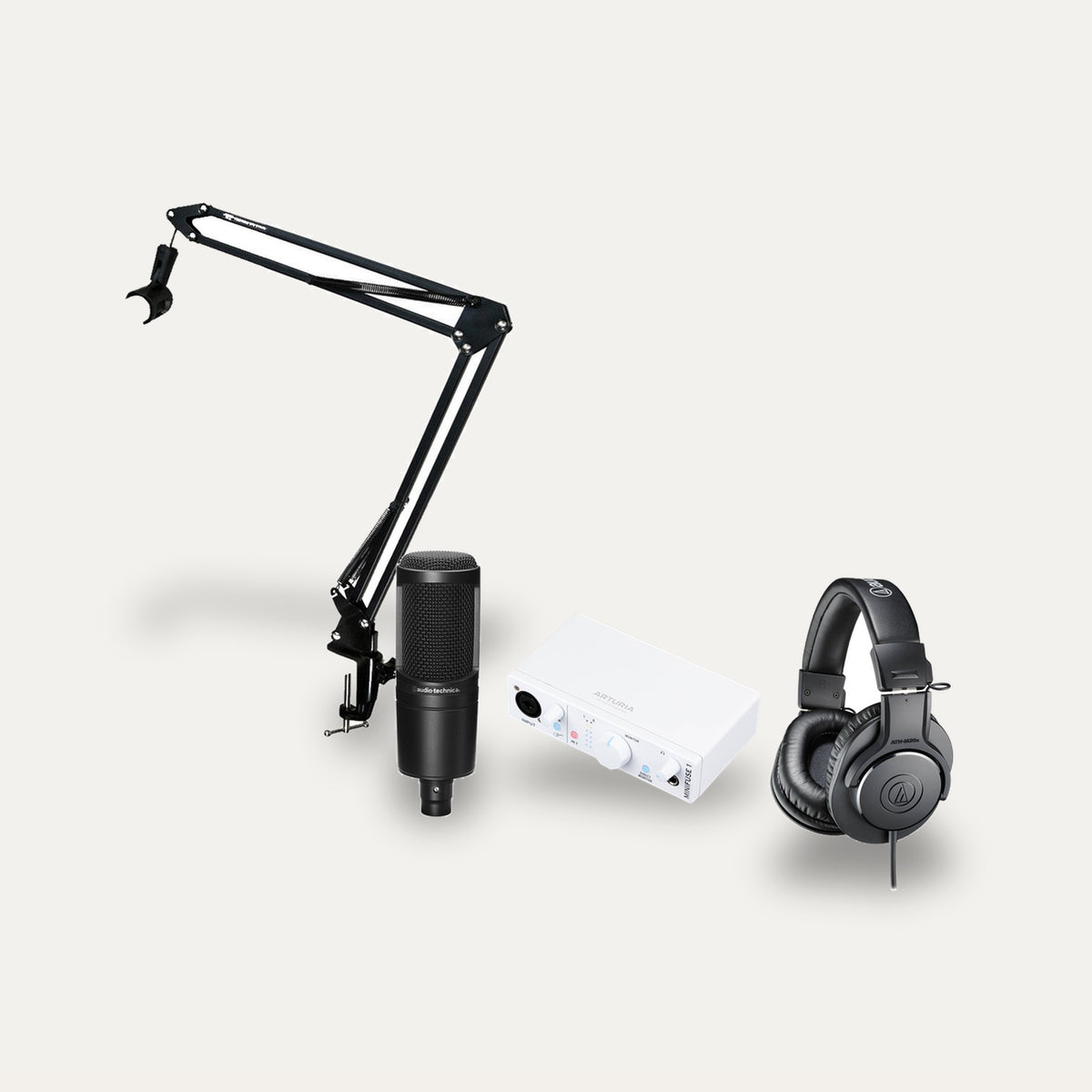 Arturia MiniFuse 1 + Audio-Technica AT2020 + ATH-M20x Home Studio Set – Interface Finish White