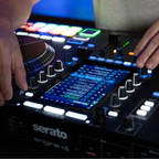 Rane System One DJ controller with dual jog wheels, mixer controls, and audio interface setup for professional DJ mixing.