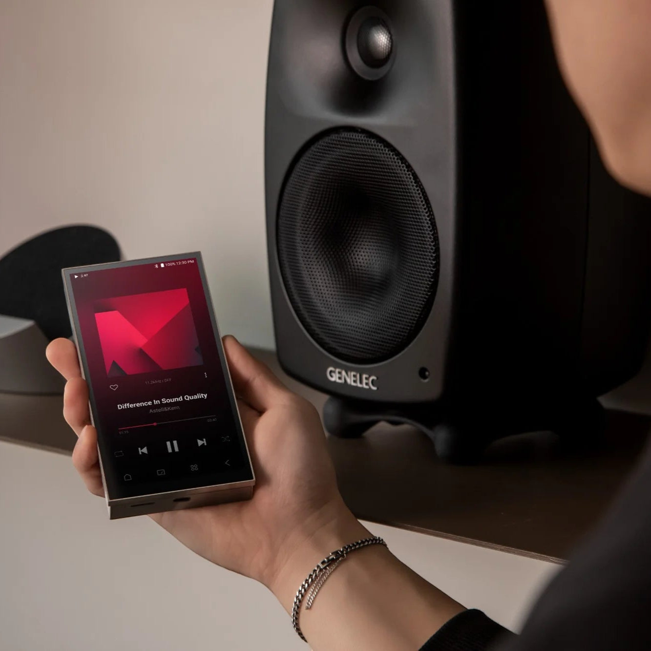Astell&Kern PD10 portable music player with sleek black design and touch screen display, showcasing its compact and modern look.