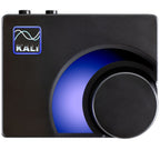 Kali Audio MV-BT studio monitor controller with multiple input options and Bluetooth connectivity, shown on a desk setup.