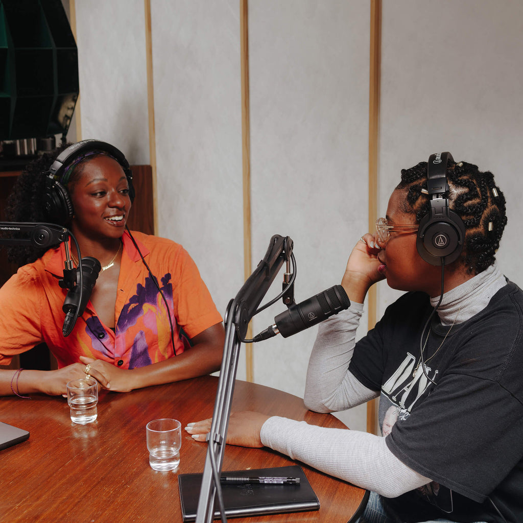 Audio-Technica ATH-M30x studio headphones, lifestyle in a podcast session